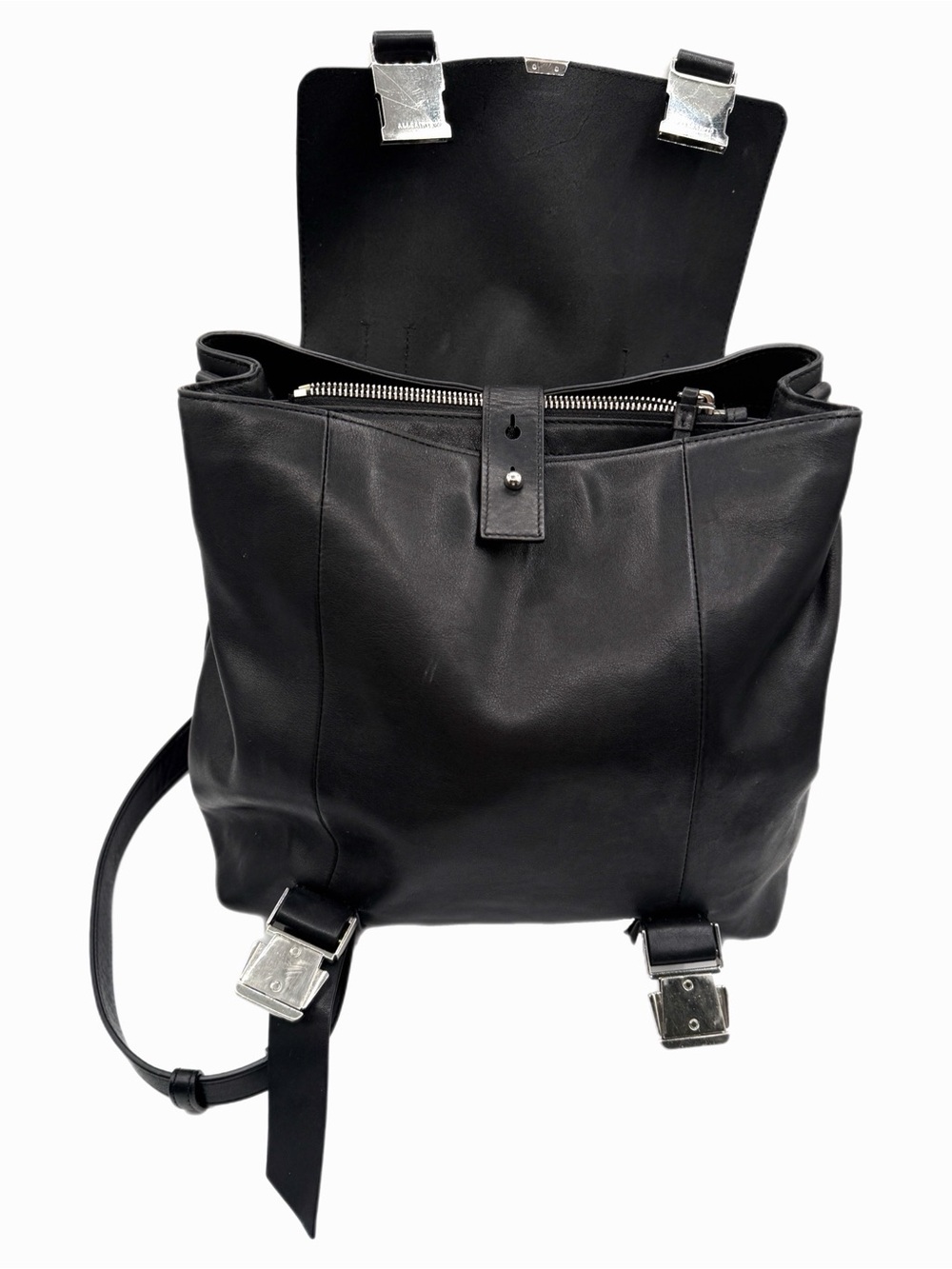 AllSaints Black Clip Leather Backpack - Picture 3 of 6